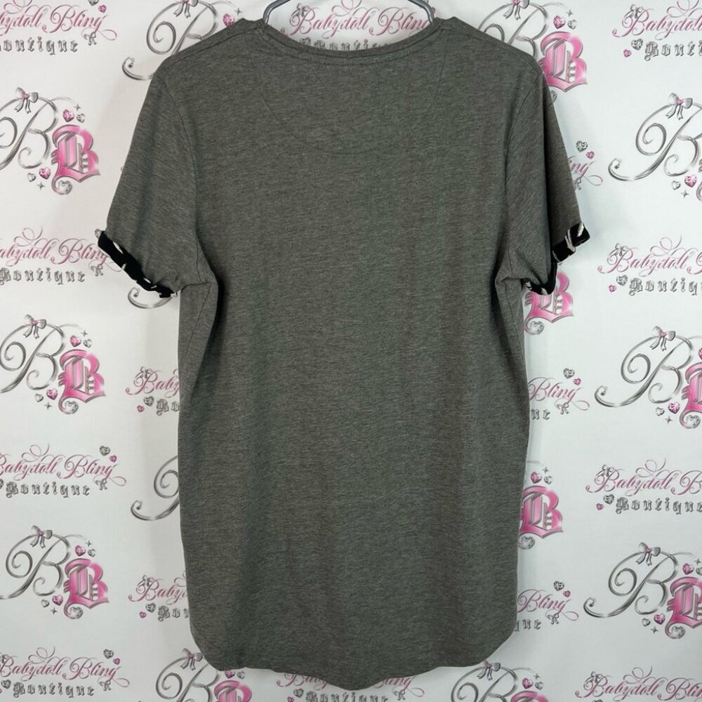 Jack and Jones tee palm trees pockets Gray T-Shirt with Leaf Print Pocket - Picture 2 of 11
